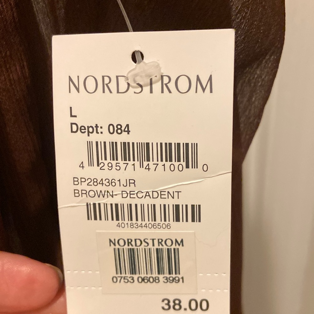 Brown 2pc Brown tank under gathered bottom waist sheer overlay shirt w/V design